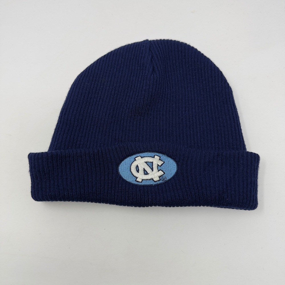 Vtg Nike UNC Beanie Tar Heel Cuffed Winter Ribbed Cap Center Swoosh Navy‎ OSFM